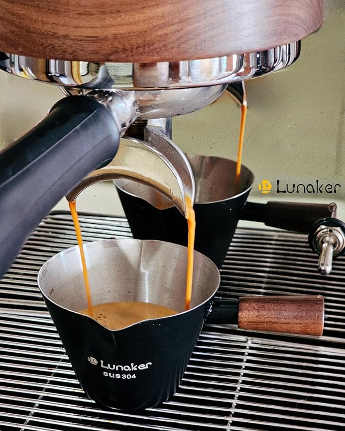 Lunaker Espresso Cups - 4OZ Espresso Shot Cup with Wooden Handle -Measuring Cup with Double Spouts - Coffee Bar Accessories, White