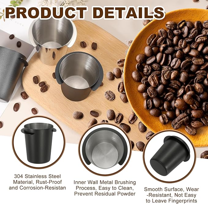 uxcell 53mm Coffee Grinder Powder Cup, Stainless Steel Espresso Coffee Powder Feeder, Espresso Coffee Machine Tools for Coffee Tamper (Black)