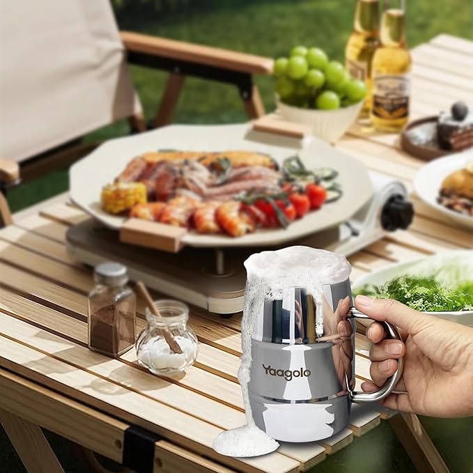 Beer Mug, 17oz Double Wall Stainless Steel Beer Stein with Handle, Insulated Stein Mug for Cold Drinks, Hot Coffee, Milk, Shatterproof Cups for Men Women, Gift for Beer Lovers