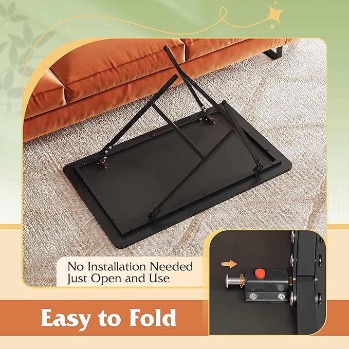 WLIVE Folding Coffee Table, Modern Portable Small Coffee Table with No Assembly Needed for Living Room, Home, Small Space, Rustic Brown