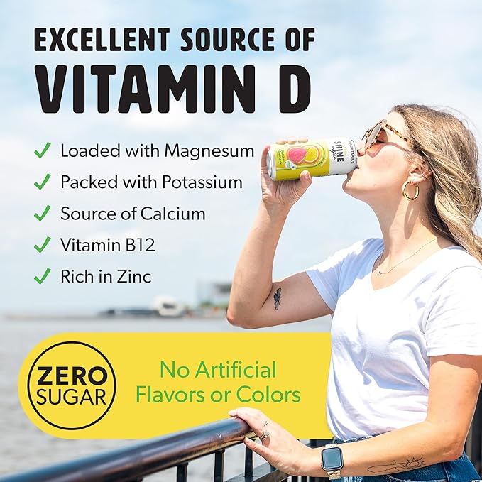 Shine Water Tropical Lemonade Vitamin D Electrolyte Drinks 12-Pack, Sugar Free Flavored Water with Magnesium, Zinc & Antioxidants, Low Calorie Hydration Beverage, Plant-Based Vitamin Water Zero Sugar