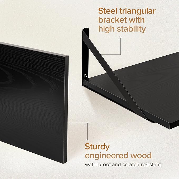 Deep Floating Shelves Wall Mounted, 30"x12" Black Wall Shelves with Brackets Set of 2 for Bedroom, Living Room, Bathroom, Kitchen, Office - Storage & Display Shelf for Decor, Books, Plants