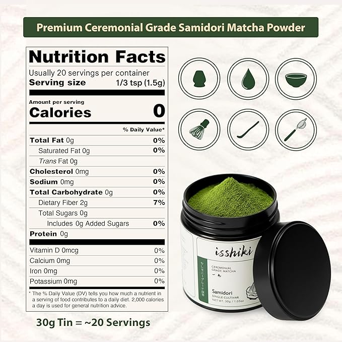 Isshiki Matcha Powder – Premium Ceremonial Grade Samidori Green Tea from Uji, Japan – Exceptional Authentic Japanese Matcha - Quality 30g Tin - 20 Servings
