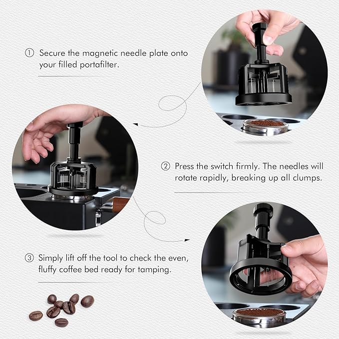 54mm Press & Spin WDT Tool, Espresso Stirrer with 8 Needles, Magnetic Base, Adjustable Depth, Compatible with Breville BES870/BES875/BES878/BES880, Barista Coffee Distribution Tool