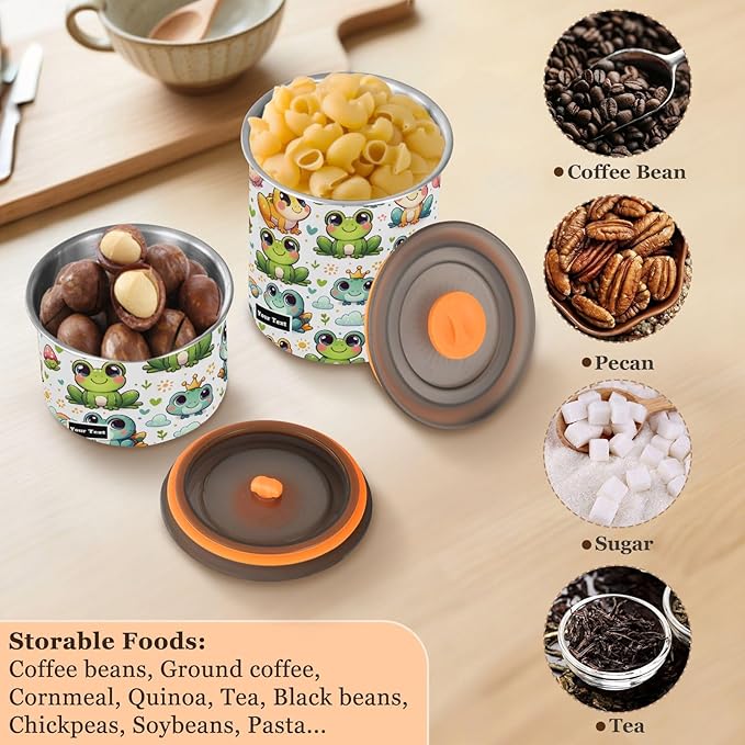 ALAZA Cute Cartoon Frog Airtight Coffee Bean Canister Customed 500ml Food Storage Containers with Lids For Gournd, Tea, Sugar, Flour, Rice, Cereal, Candy Cookie Jar