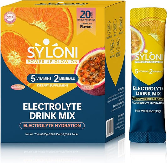 Electrolytes Powder Packets, Citrus Passion Fruit(0.36 oz*20 Sticks), Sugar Free Hydration Packets Electrolyte Drink Mix with 7 Vitamins and Electrolytes, Keto Friendly, Vegan