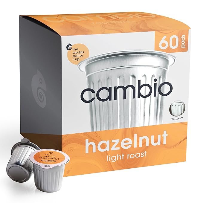 Cambio Roasters Hazelnut Light Roast Organic Coffee Pods - The Only Organic Recyclable Aluminum Coffee Pods, Small Batch Roasted, Keurig Compatible, Nutty Flavor & Longer Lasting Freshness, 60 Count