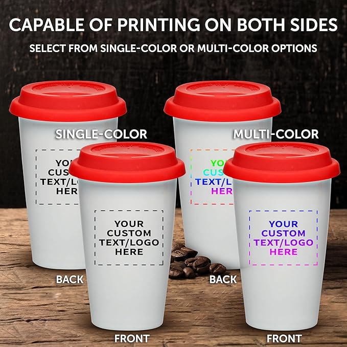 Personalized 11 oz. Double Wall Ceramic Tumblers with Lid - 24 Pack - Custom Text, Logo - Red