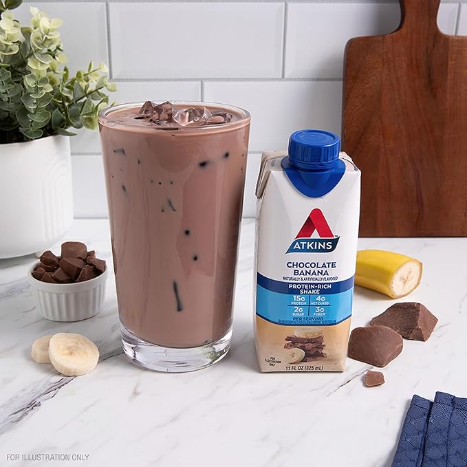 Atkins Chocolate Banana Protein Shake,15g Protein,Low Glycemic,4g Net Carb,2g Sugar,Keto Friendly,(Pack of 24)