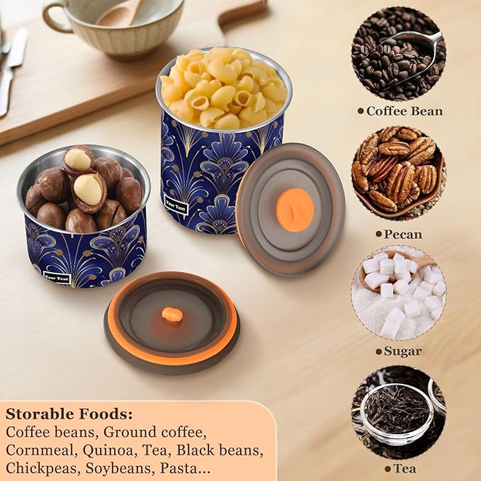 ALAZA Floral Royal Blue & Gold Damask Airtight Coffee Bean Canister Customed 500ml Food Storage Containers with Lids For Gournd, Tea, Sugar, Flour, Rice, Cereal, Candy Cookie Jar