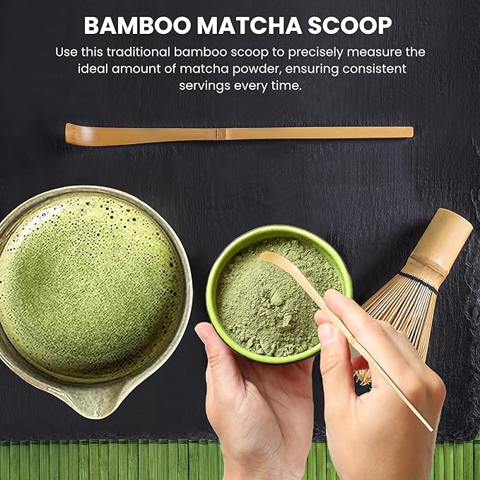 Matcha Whisk Set, 5 Pcs Matcha Kit, Premium Ceramic Matcha Set, Whisk and Bowl, Sifter, Cup Holder, Bamboo Scoop, Tea Plucking, Tea Towel, Matcha Lovers (Jade Green)