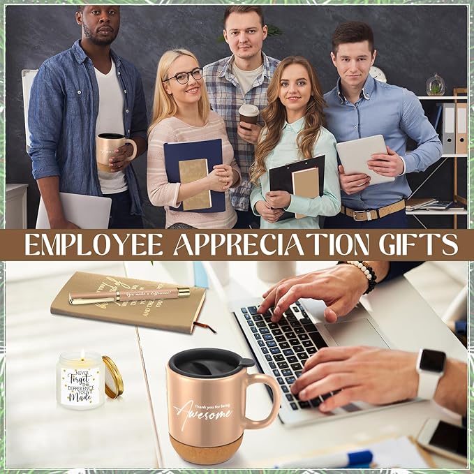 4 Pcs Thank You Gift Set for Men Women Employee Coworker Gifts Inspirational Appreciation Notebook Coffee Mug Scented Candle Pen for Valentine's Day Team Office Staff Nurse Volunteer Teacher