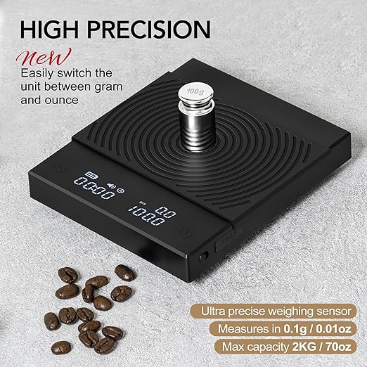 TIMEMORE Black Mirror Basic 2 Coffee Scale with Timer, 2kg/0.1g High Precision Kitchen Scale, Espresso Scale with Flow Rate Function, Digital Coffee Scale for Pour Over Drip Coffee with Silicone Cover
