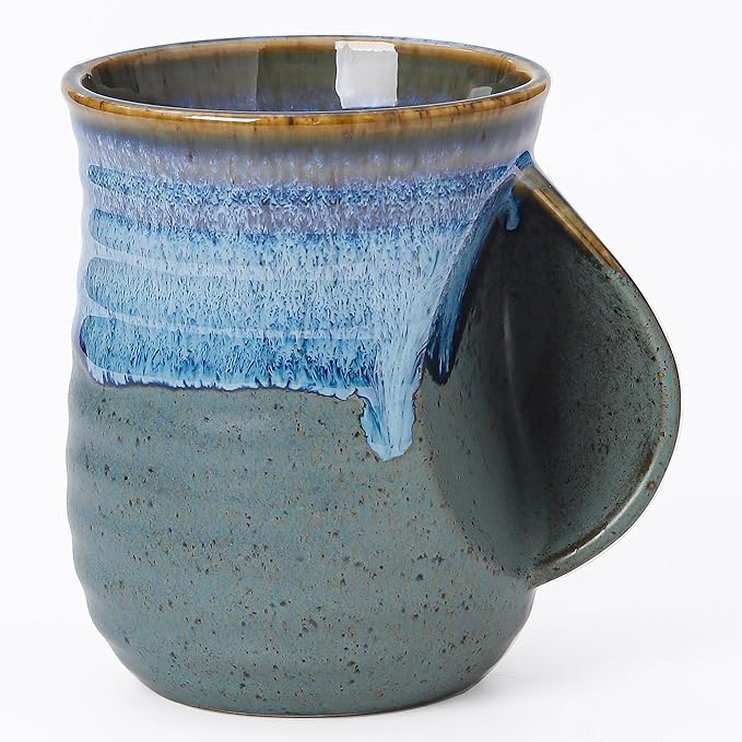 Mkour 21oz Large Ceramic Coffee Mugs, Handmade Tea Cups with Comfortable Handle for Office and Home, Microwave and Dishwasher Safe (Blue Grey)