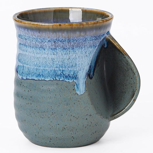 Mkour 21oz Large Ceramic Coffee Mugs, Handmade Tea Cups with Comfortable Handle for Office and Home, Microwave and Dishwasher Safe (Blue Grey)