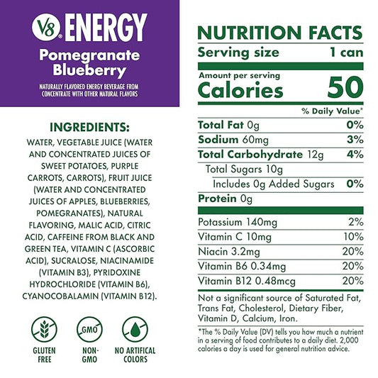 V8 Energy Pomegranate Blueberry Energy Drink, 8 fl oz Can (24 Pack)