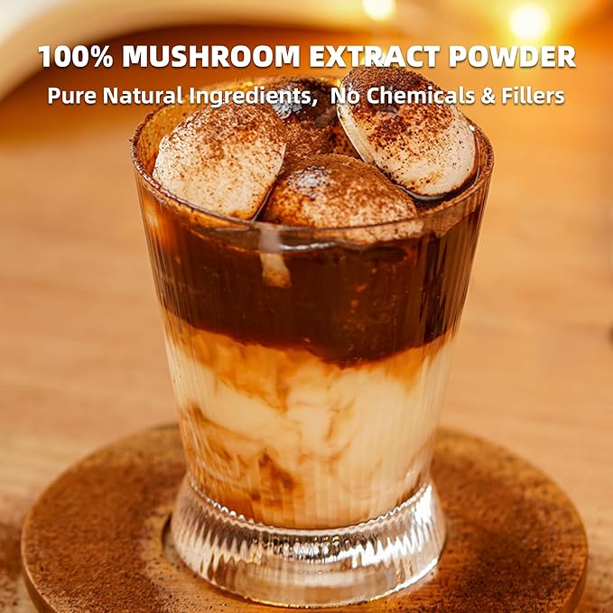Mushroom Powder, 10-in-1 Mushroom Blend for Coffee, Smoothies & Drinks - Natural Focus, Energy Booster & Immune Support Supplement - 3.53 oz / 100g