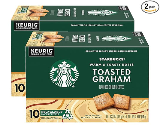 Starbucks Coffee Company Flavored Ground Coffee K-Cup Pods, Toasted Graham, Signature Collection, 100% Arabica Coffee, Recyclable K-Cup, 10 CT K-Cup Pods/Box (Pack of 2 Boxes),10 Count (Pack of 2)