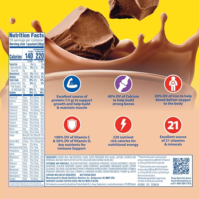 Carnation Breakfast Essentials Powder Drink Mix Rich Milk Chocolate, 10 Count Box of 1.26 Ounce Packets (Pack of 6)