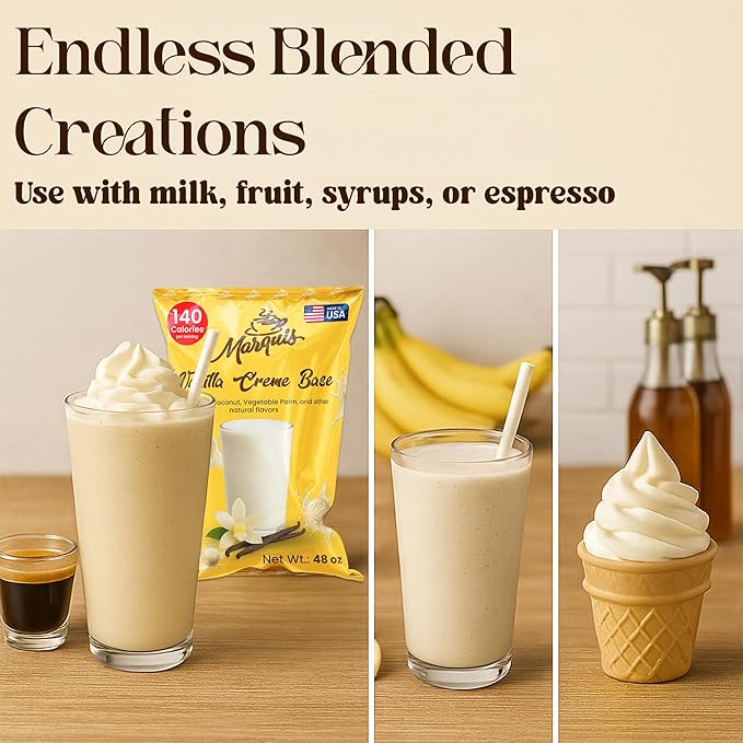 Marquis Vanilla Drink Mix – Smoothie Base and Blended Cream Beverage Powder for Smoothies and Blended Coffee, 48oz / 3lbs