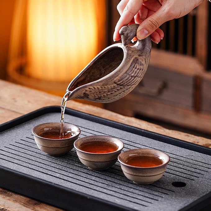 Ceramic Teapot with Infuser Semi Automatic Tea Set Magic Teapot with 8 cups Gradient Color (Retro Dragon- A)