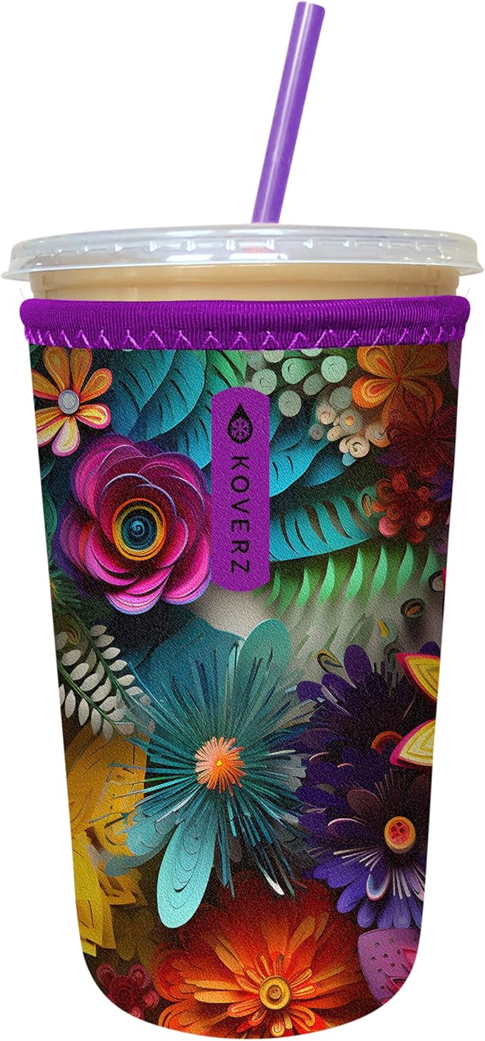 Koverz Iced Coffee Sleeve, Insulated Neoprene Cup Sleeve, Fits a 24 Oz. Coffee Cup, Washable and Reusable, Iced Coffee Accessories, Medium Wallflowers