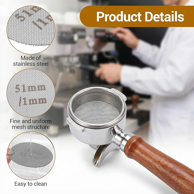 2 Pack 51mm Espresso Puck Screen, 1.7mm and 1.0mm Thickness Metal Contact Screen for 52-54mm Portafilter Stainless Steel Filter Mesh Plate