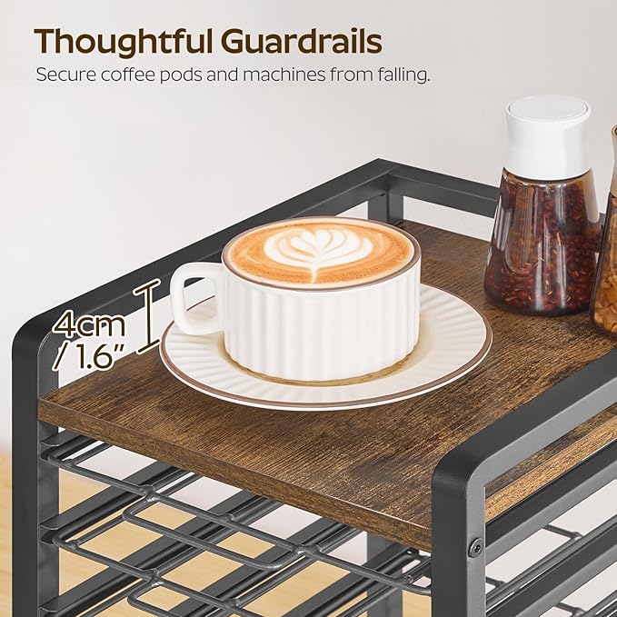 Coffee Pod Drawer Holder, 4 Tier Organizer for K Cup, 80 Pods Capacity, Spacious Storage Rack for K Cup, Space Saving, Easy Assembly, for Kitchen, Rustic Brown KH04BRY1