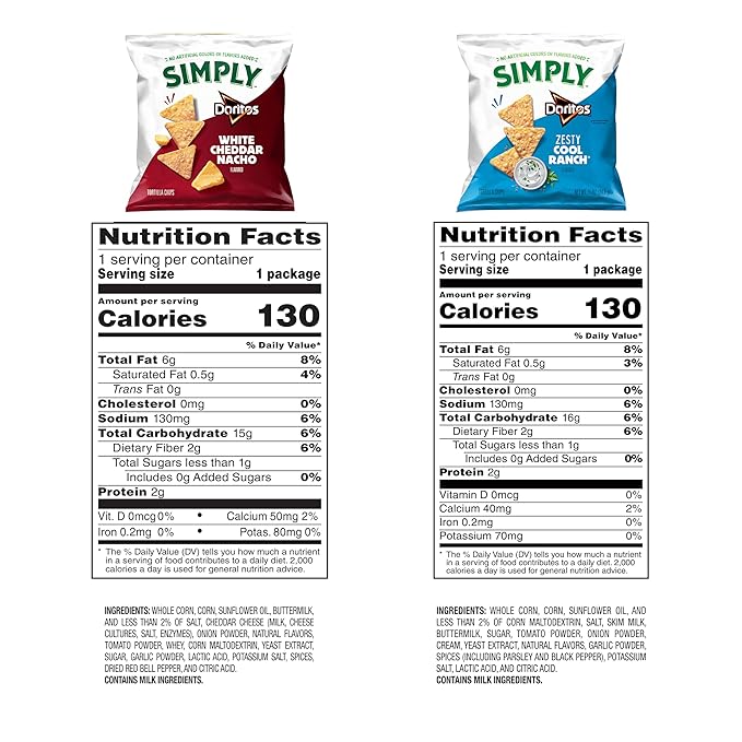 Simply, Doritos White Cheddar Nacho and Zesty Ranch Variety Pack, 0.875 Oz (Pack of 17)