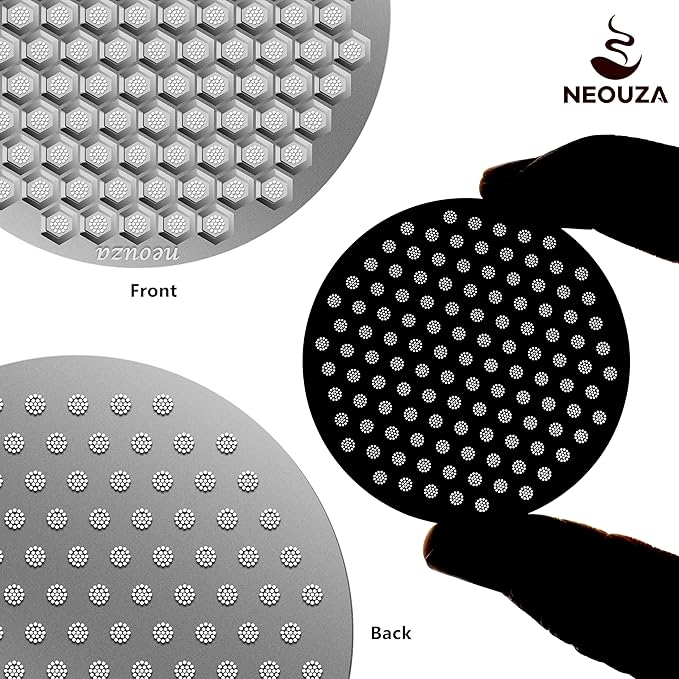 NEOUZA V4 Espresso Puck Screen 0.8mm Thickness Honeycomb Mesh Double Layer Black Protective Coating for Coffee Portafilter Basket (2, Silver, 58mm)