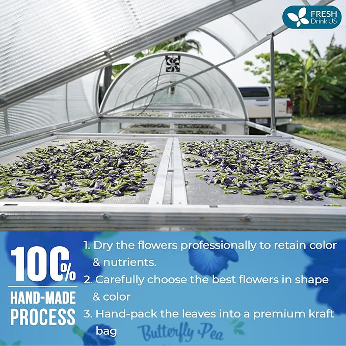 FreshDrinkUS, Premium 8oz Blue Butterfly Pea Flowers Dried – Premium Whole Flower Herbal Tea – Vibrant Blue Natural Color – Caffeine-Free Loose Flower Tea. Vegan