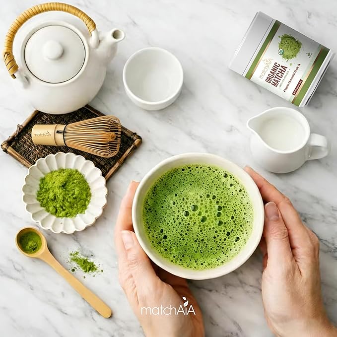 MatchAiA Organic Ceremonial Matcha Green Tea Powder - Superior Ceremonial Grade, First Spring Harvest, USDA Certified, 100% Pure - Sugar Free, Gluten Free (60g / 2.1oz Tin)