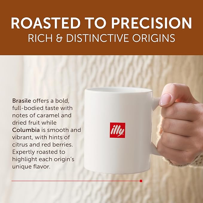 illy Coffee K Cup, Pods for Keurig Machines, Brasile & Colombia Single Origin Medium Roasts, 100% Arabica, Premium Italian Coffee, 10 Count, 6 Variety Pack