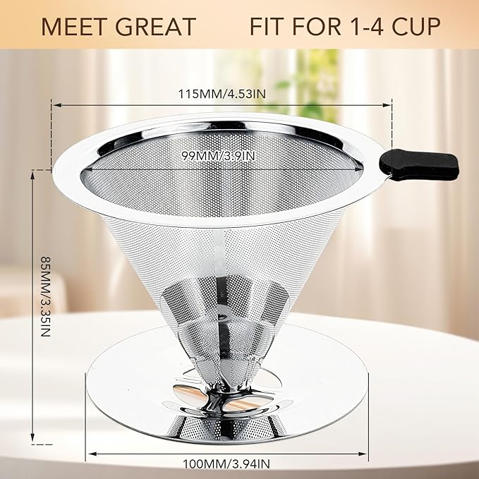 Premium Pour Over Coffee Dripper with Reusable Stainless Steel Filter – Portable, Easy Clean Coffee Maker for Single Cup Brewing – Ideal for Home, Office, Camping
