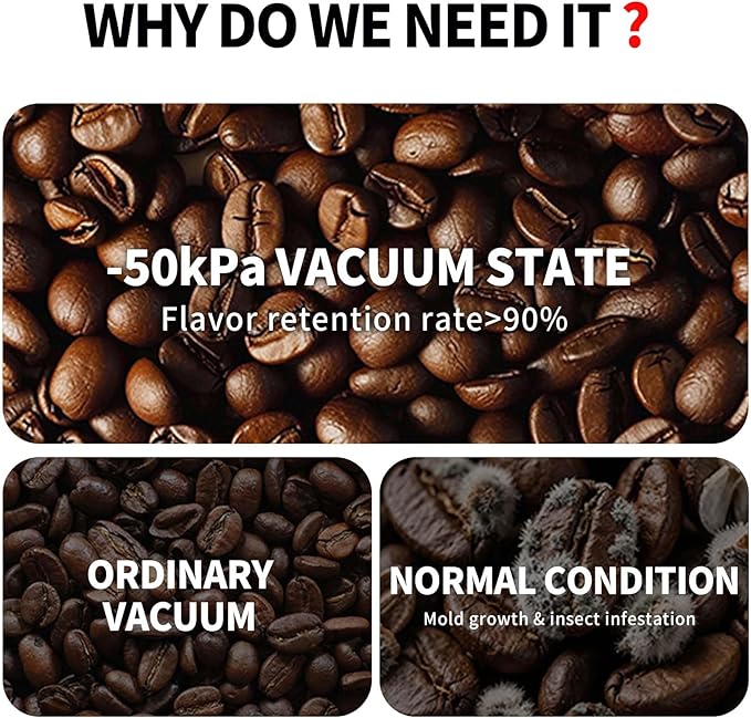 Smart Vacuum Coffee Canister, Automatic Stainless Steel Food Storage Container, LCD Monitoring, One-touch Freshness, Date Tracker, Extra-long Standby Time, holds 20oz Coffee Beans (Black, 1.8L)