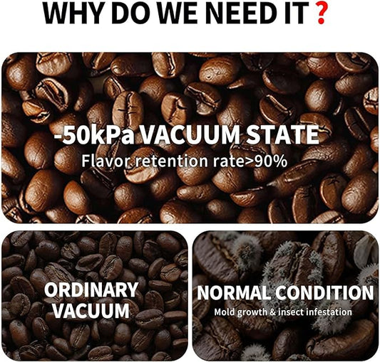 Smart Vacuum Coffee Canister, Automatic Stainless Steel Food Storage Container, LCD Monitoring, One-touch Freshness, Date Tracker, Extra-long Standby Time, holds 20oz Coffee Beans (Black, 1.8L)