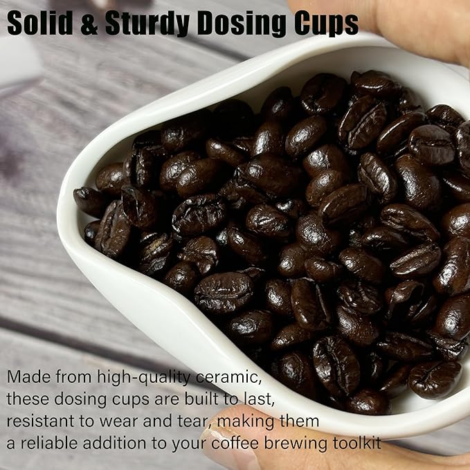 2PCS Ceramic Coffee Bean Dosing Cup – Precise Coffee Grounds Measuring Tool – Anti-Static, Food-Safe Ceramic Design White