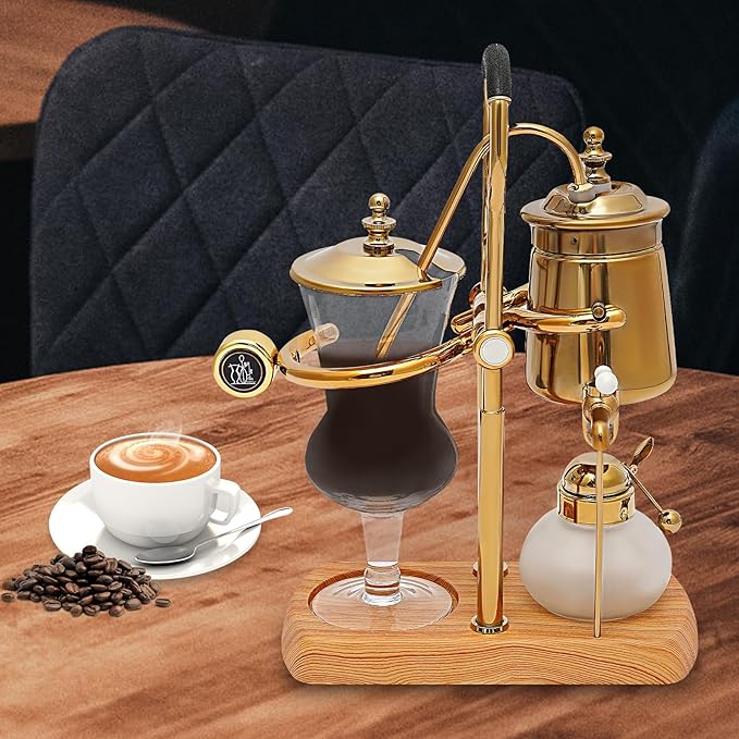 Belgian Belgium Luxury Royal Family Balance Syphon Siphon Coffee Maker Vacuum Brewing System, Vintage Classic Retro Luxury Exquisite Design Coffee Maker 400 ml (Gold)