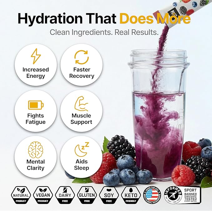 Engineered Nutrition Sugar-Free Electrolyte Powder Packets - Mixed Berries - Keto Hydration Packets with Magnesium, Potassium & Sodium - Zero Calorie, Vegan, Non-GMO, Gluten-Free, 18 Single Servings