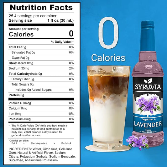 Syruvia Sugar Free Coffee Syrup, Lavender Flavored Syrup for Drinks, Lattes, and Desserts – 25.4 fl oz, With Pump