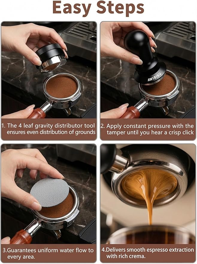 53.3mm Espresso Tamper Set – 30lb Calibrated Spring-Loaded Coffee Tamper with Click Feedback, 4-Leaf Leveler, 316 Stainless Steel Puck Screen Anti-Slip Mats for 54mm Portafilter