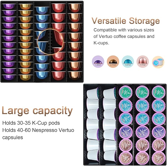 gianotter Crystal Tempered Glass Vertuo Pod Holder Drawer, Compatible with Nespresso Vertuo Capsules, Compatible with 40 Large or 60 Small Nespresso Capsule Organizer (transparent)