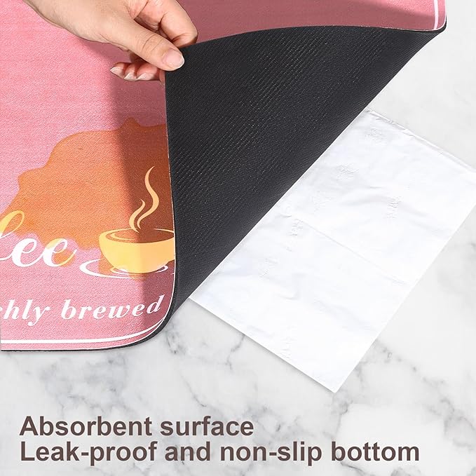 Absorbent Coffee Mat, Fashion Dish Drying Mat for Kitchen Counter Coffee Bar Accessories Espresso Machine Dish Rack 17" x 32" Pink