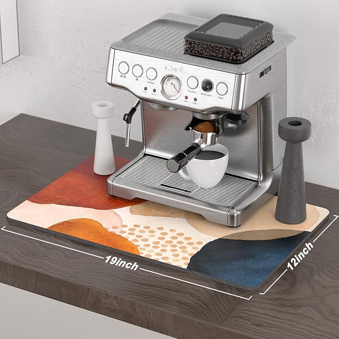 Rnivvi Coffee Mat, 12" x 19" Cute Boho Theme Coffee Bar Mats for Espresso Machine Station Accessories and Organizer, Hide Stain Rubber Backed Absorbent Dish Drying Pad for Kitchen Counter, Stones
