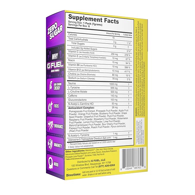 G Fuel Hype Sauce Energy Powder Packets, Sugar Free, Clean Caffeine Focus Supplement, Water Mix, Raspberry + Lemonade Flavor, Focus Amino, Vitamin + Antioxidants Blend - 6 Stick Pack, 0.25 oz