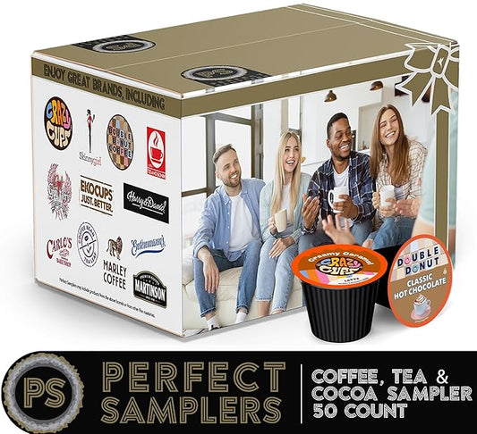 Crazy Cups Custom Variety Pack Coffee, Tea, and Hot Chocolate Holiday Winter Sampler - Single Serve Pods for Keurig K-Cup Machines, 50 Assorted Flavors Party Mix(Pack of 1)
