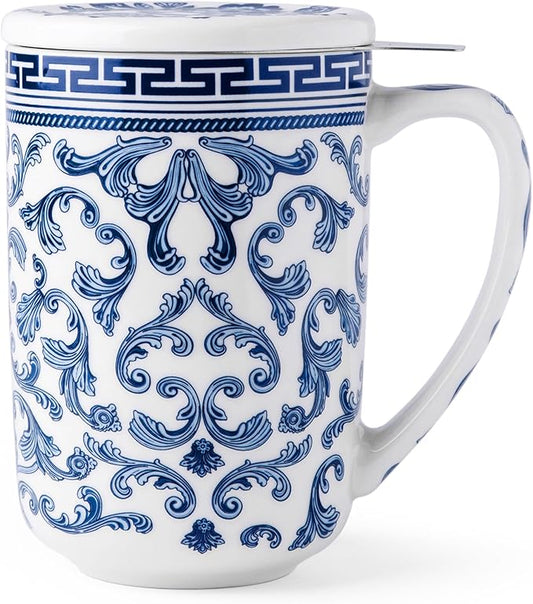 AmorArc Porcelain Tea Mug with Infuser and Lids, 18 Oz Large Cup Strainer with Bag Holder for Loose Leaf Tea, Steeping Coffee Mug for House-Warming Wedding Birthday Gift