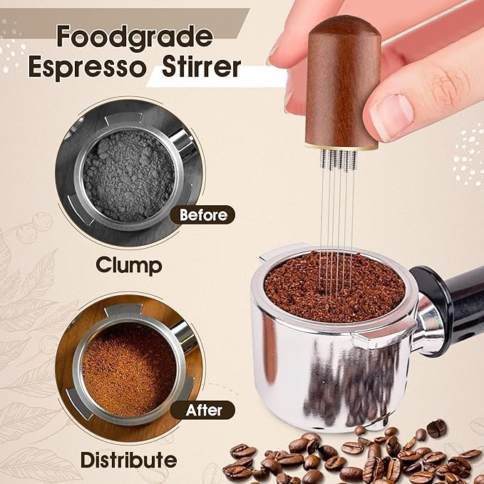 Espresso Distribution Tool Accessories - 51mm Spring Loaded Coffee Calibrated Tamper Kit with Needles, WDT Stainless Steel Espresso Stirrer Dosing Funnel Set for Barista Coffee Machines