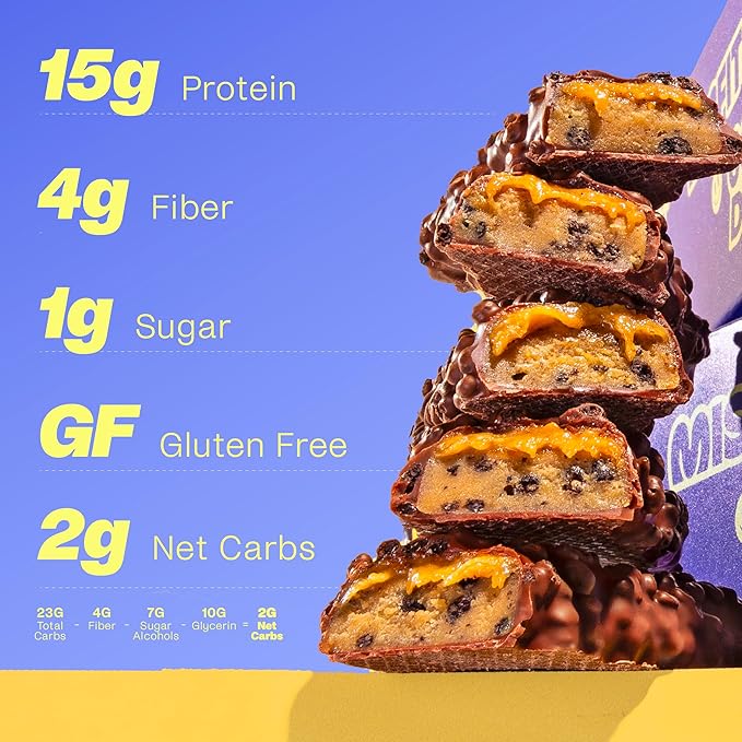 Misfits Vegan Protein Bars - Chewy Cookie Dough | Nutrition Bars - 15g Protein, 1g Sugar, Plant-based, Low Carb, Non-GMO, Gluten Free Snacks | Pack of 12