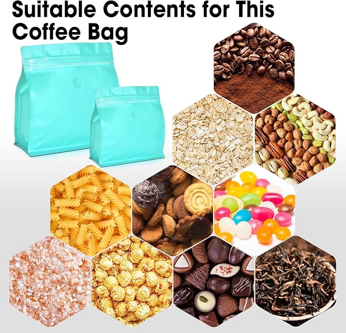 50 Count 8oz Coffee Bags with Valve,1/2 lb Vented Coffee Beans Packaging Bags High Barrier Aluminumed Foil Flat Bottom Heat Sealed Side Zipper Resealable Storage Bag for Home or Business（Blue）